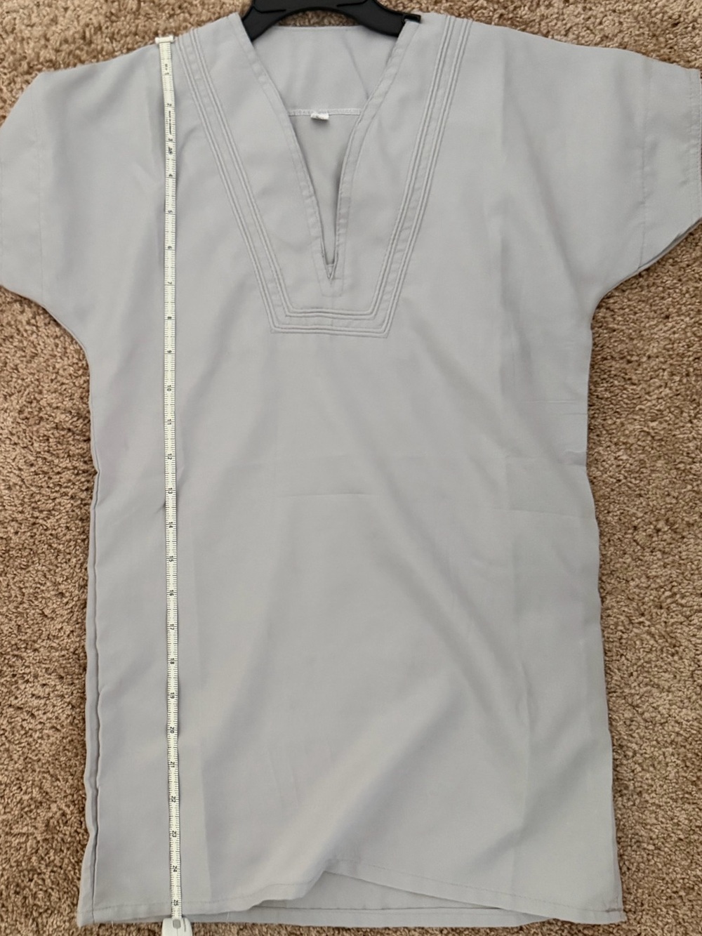 Boys Light Grey Thobe Islamic Prayer Dress Short Sleeve V-Neck Size 70 - Picture 7 of 8